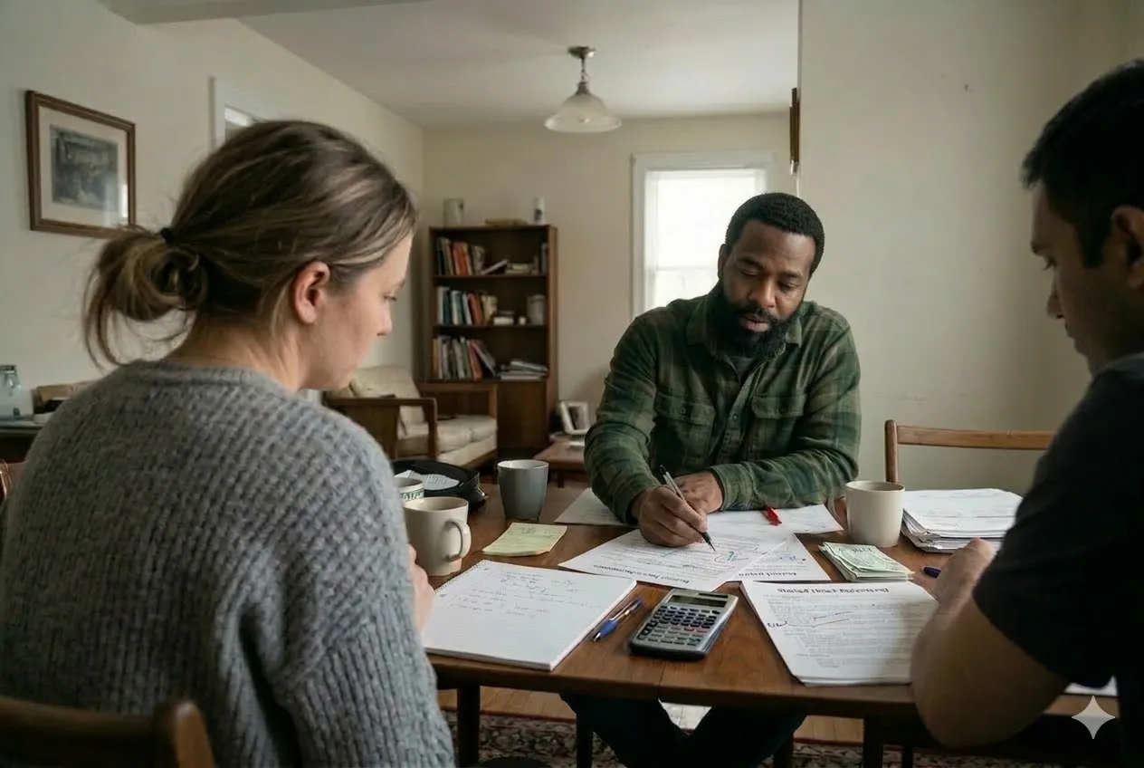 Co-owners reviewing and signing a Co-ownership Agreement together